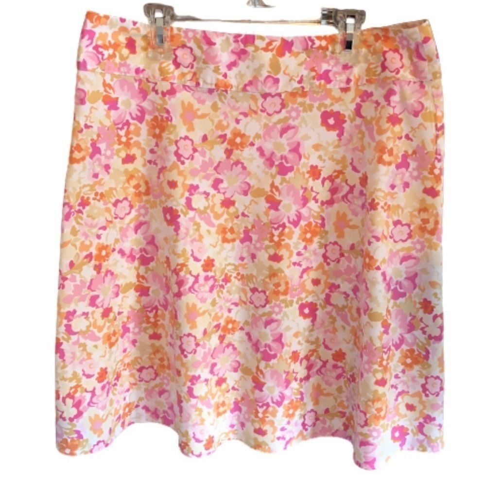 ALC A-line Skirt White Pink Orange Tangerine Floral Medium